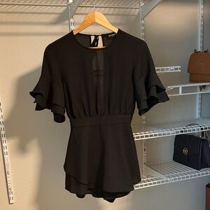 PrettyLittleThing Black Ruffle Sleeve Peplum Blouse